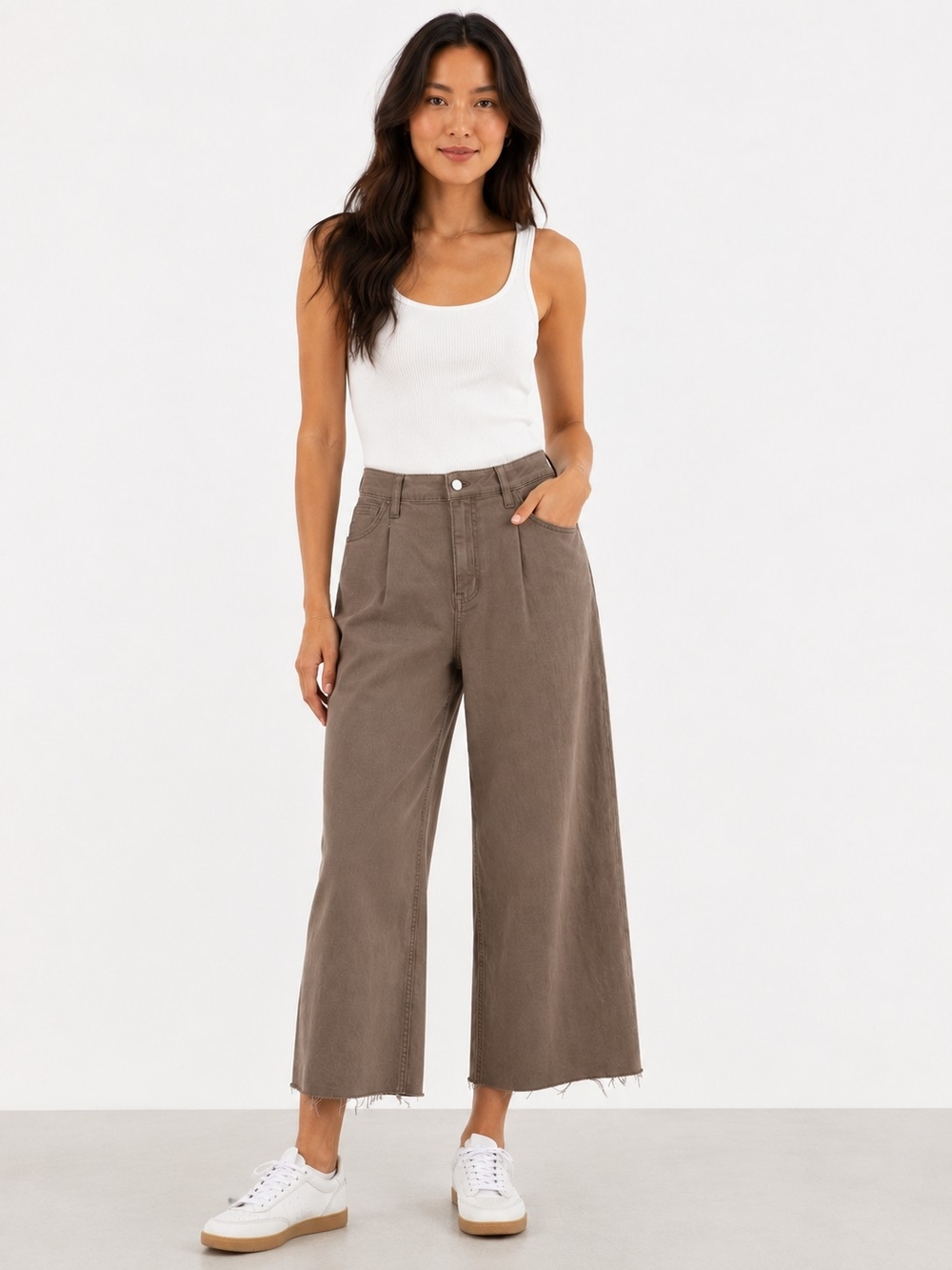 Banana Republic Wide Leg Crop Jeans Raw Hem Cotton Brown Size 28 Size 6